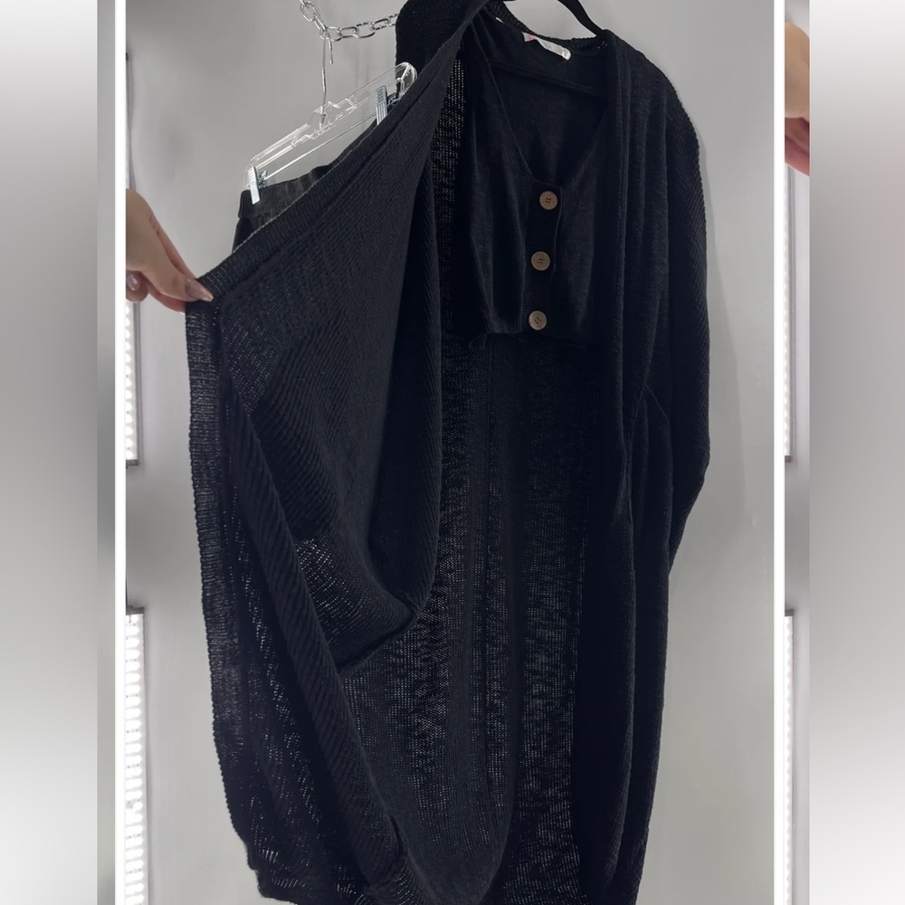Free People Kai 2 piece Black Knit Cardigan, crop Tank with buttons set small
